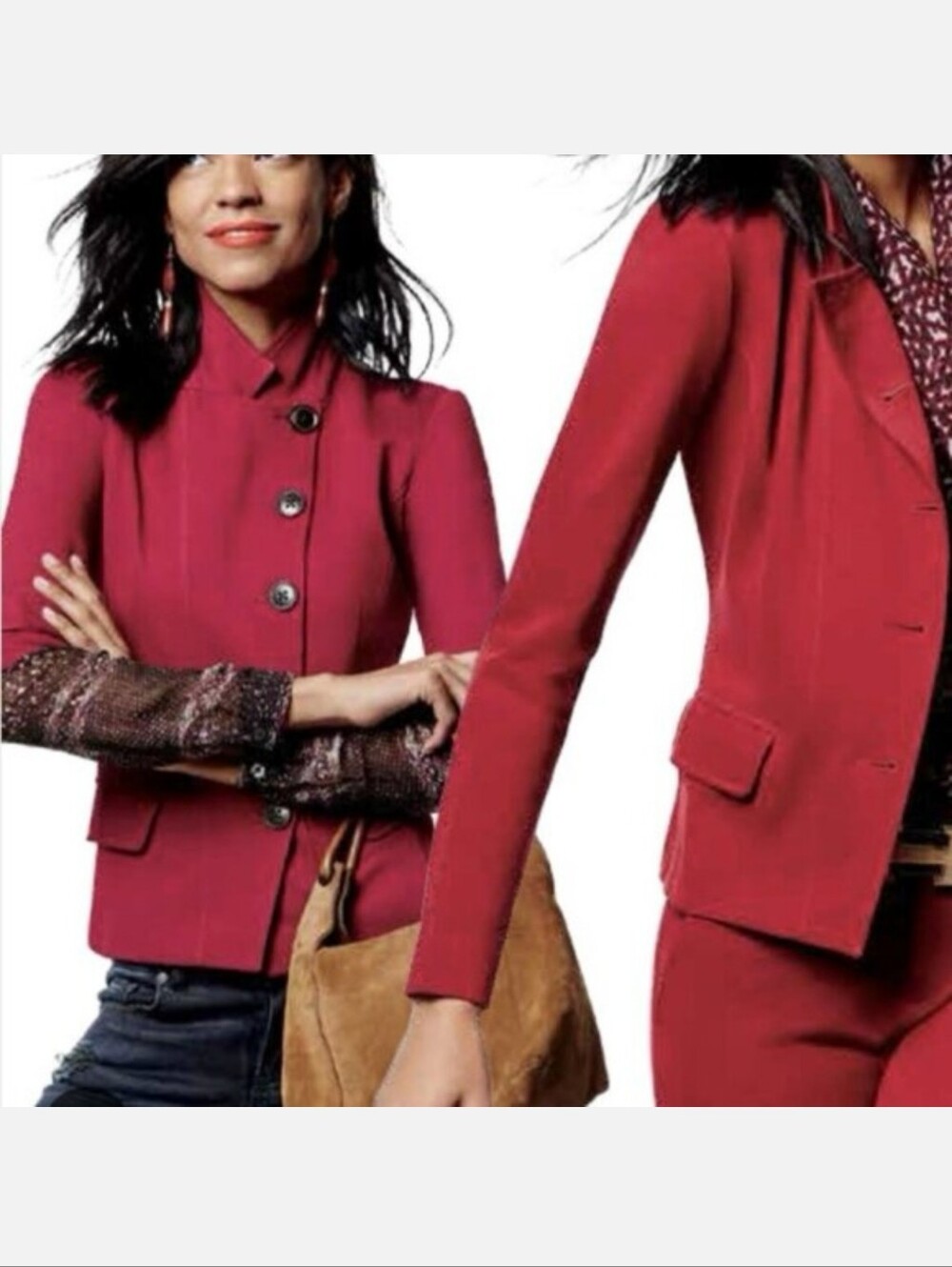 CAbi Red Ponte Knit Outing Blazer Sz 10 Office Business Casual Structured